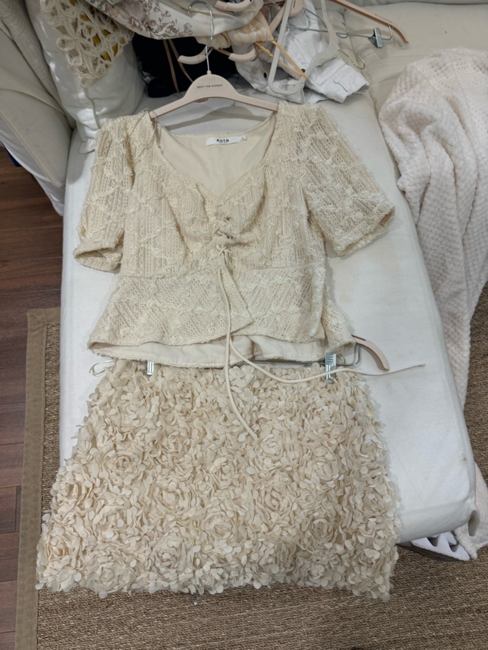 Astr Cream Knit Top size large with Subtle Texture and Skirt size medium